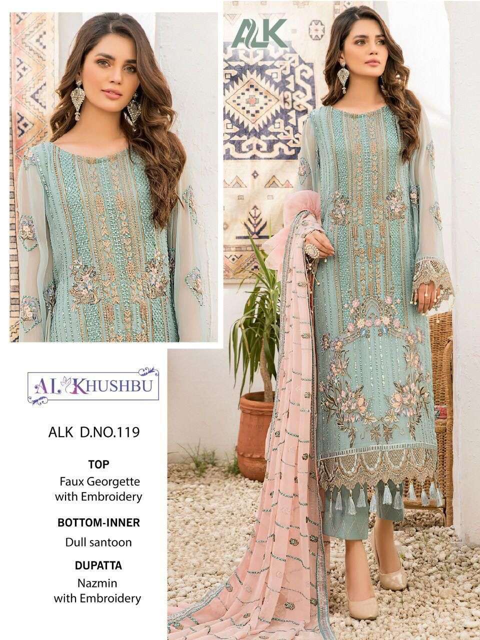 AL KHUSHBU ALK D NO 119 GEORGETTE DECANT LOOK SALWAR SUIT SINGLE