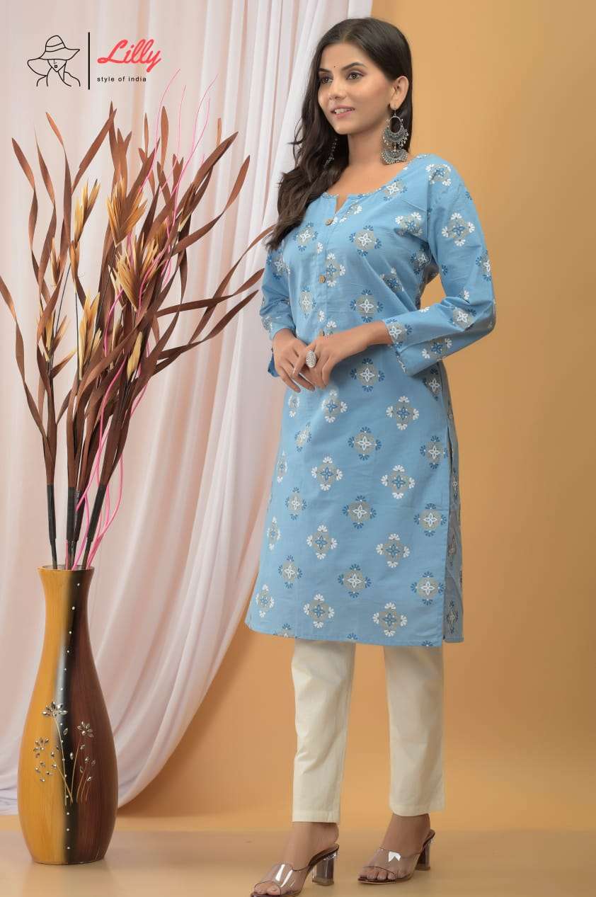 LILLY STYLE OF INDIA KRISHA 7 COTTON REGAL LOOK TOP WITH PANT SIZE SET