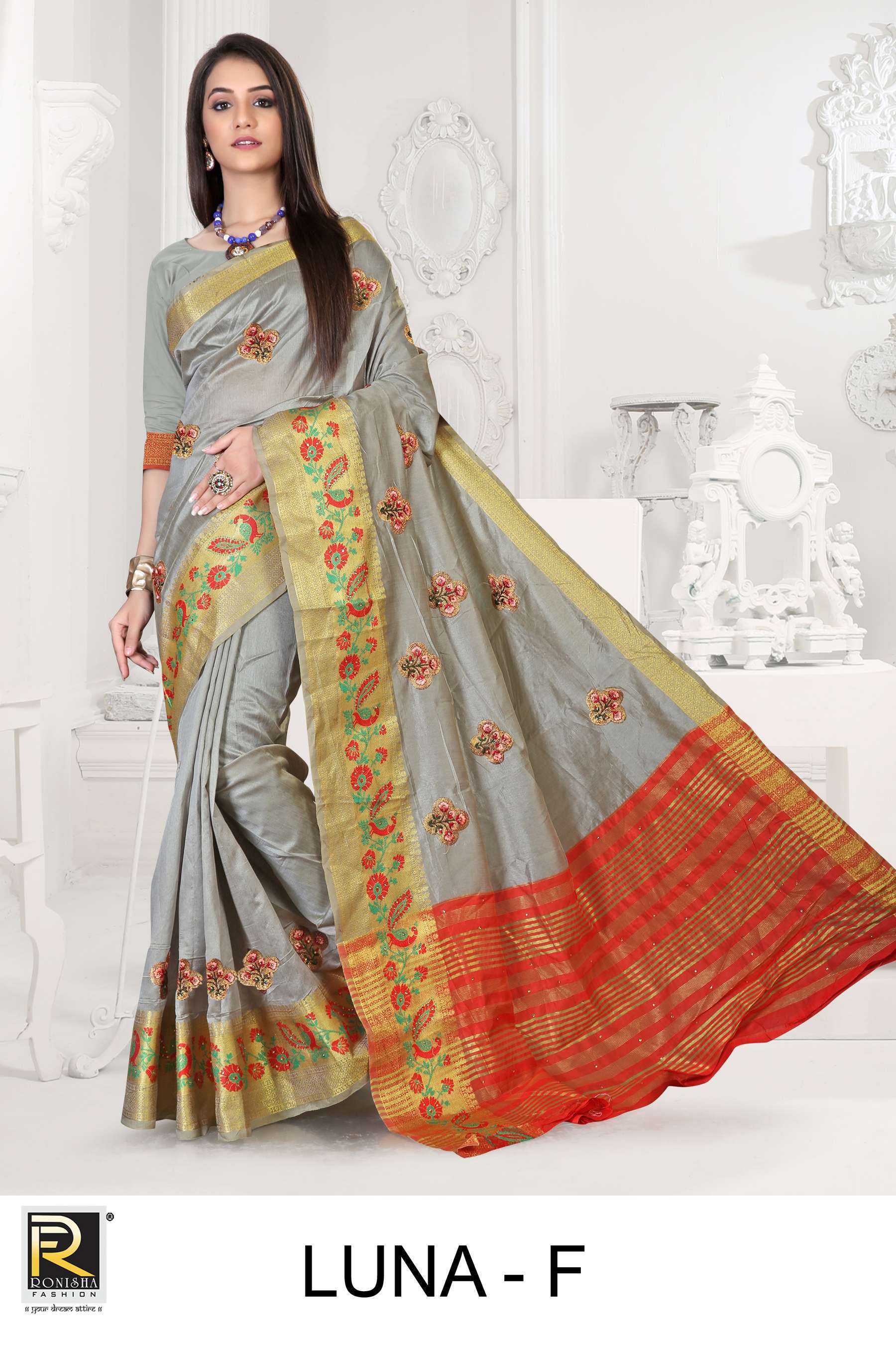 LUNA BY RANJNA SAREE EMBROIDERY WARKED COTTON SILK CASUAL WEAR SAREE COLLCTION