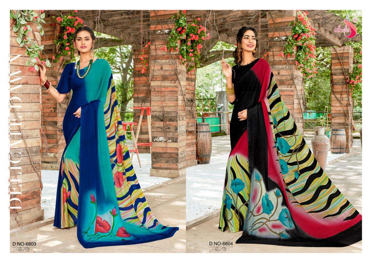 SILKVILLA KIA PURE CREPE COLORFUL PRINTED SARIS BUY ONLINE SHOPPING