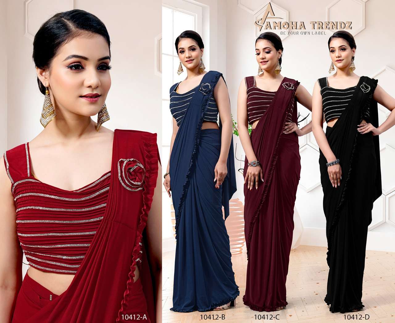 AMOHA TRENDZ DESIGN NO 10412 IMPORTED LYCRA GORGEOUS LOOK SAREE CATALOG