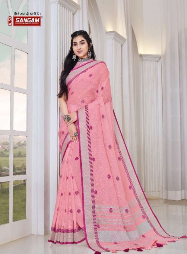 SANGAM PRINT ALIAA LINEN ELEGANT SAREE CATALOG