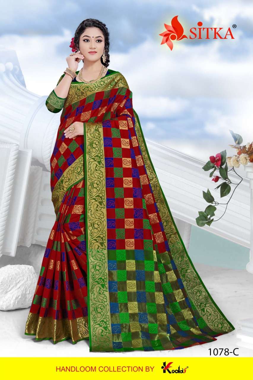 SITKA RANGOON 1078 HANDLOOM COTTON SILK SAREE WHOLESALER