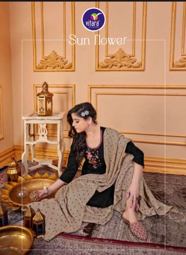 VITARA FASHION SUNFLOWER SILK ASTONISHING TOP WITH SARARA AND DUPATTA CATALOG