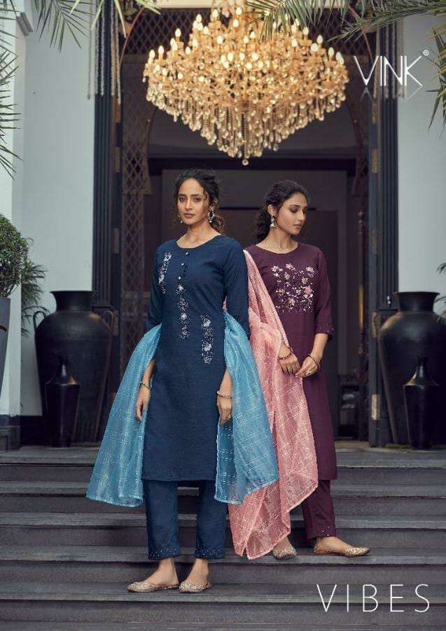 VINK VIBES VISCOSE SILK REGAL LOOK KURTI PANT WITH DUPATTA CATALOG