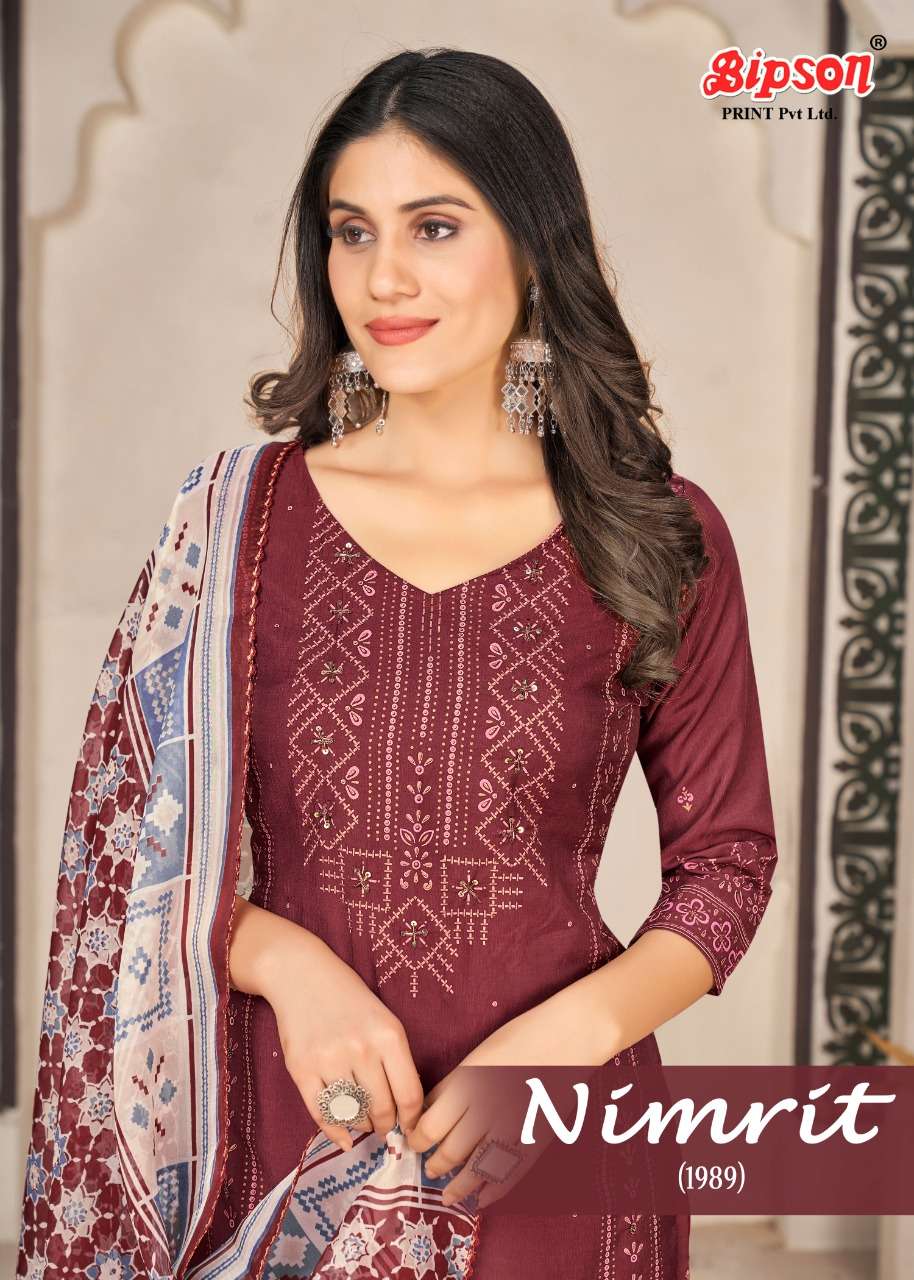 BIPSON NIMRIT D NO1989 MUSLIN DECENT LOOK SALWAR SUIT CATALOG